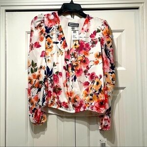 Sam & Jess V neck Shirt floral blouse Long Sleeves Loose Fit Office career PS